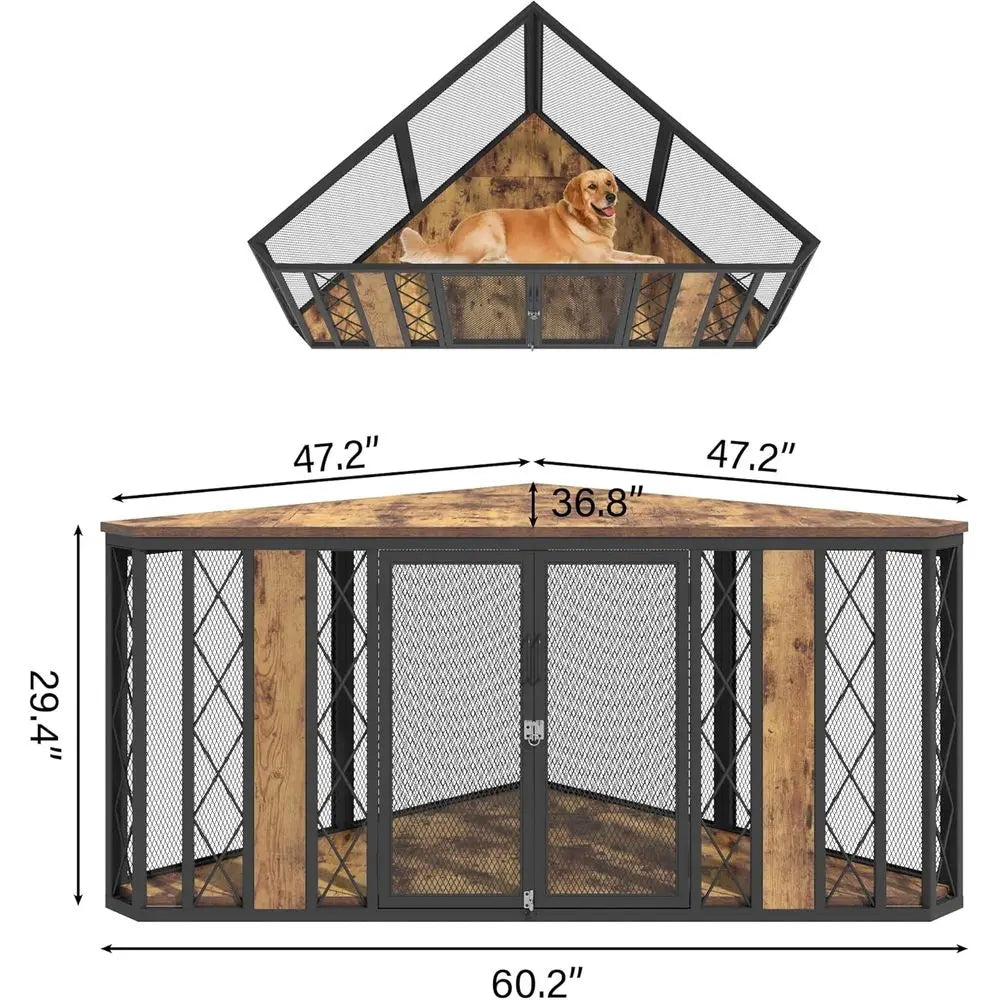 Corner Dog Crate Furniture with Metal Frame