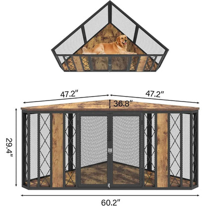 Corner Dog Crate Furniture with Metal Frame
