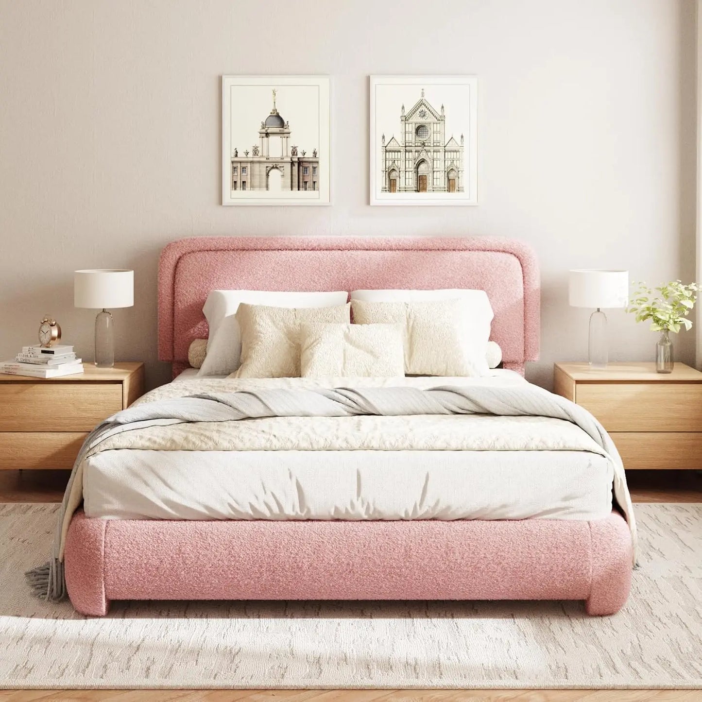 Bouclé Upholstered Queen Platform Bed
