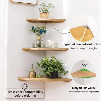 Solid Oak Floating Corner Shelves (Set of 2)