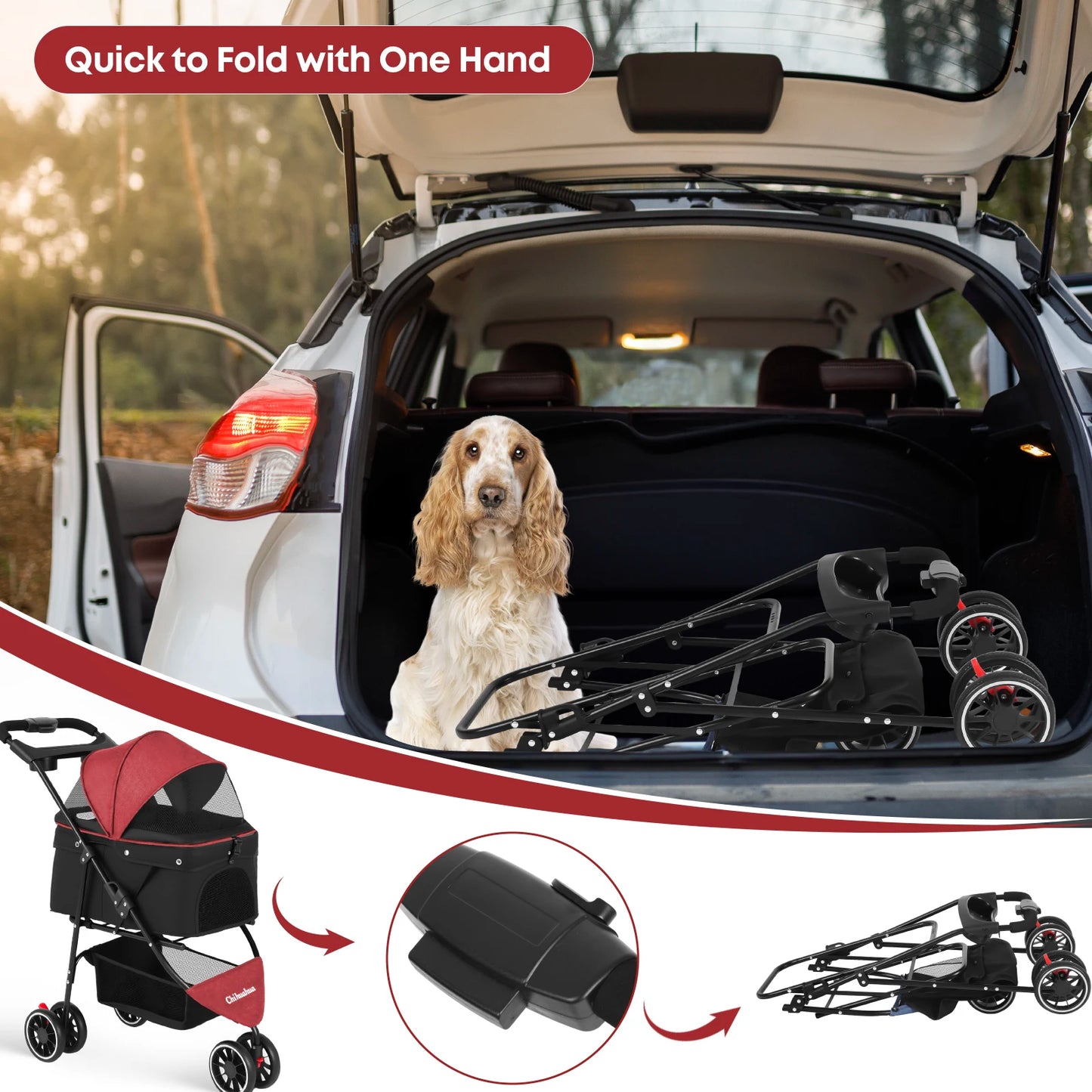 3 in 1 Pet Stroller with Foldable Travel Design