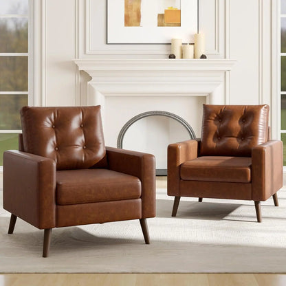 Tufted PU Leather Accent Club Chair - Set of 2
