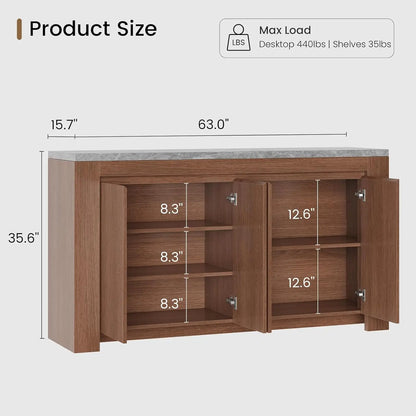 Modern Sideboard with Faux Marble Top and Hidden Storage