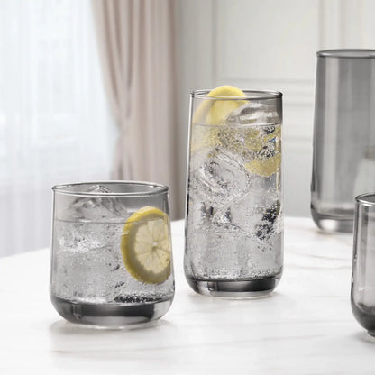 16-Piece Smoke Tinted Glass Drinkware Set