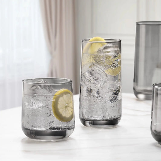 16-Piece Smoke Tinted Glass Drinkware Set