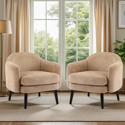 Modern Upholstered Club Accent Chairs — Set of Two