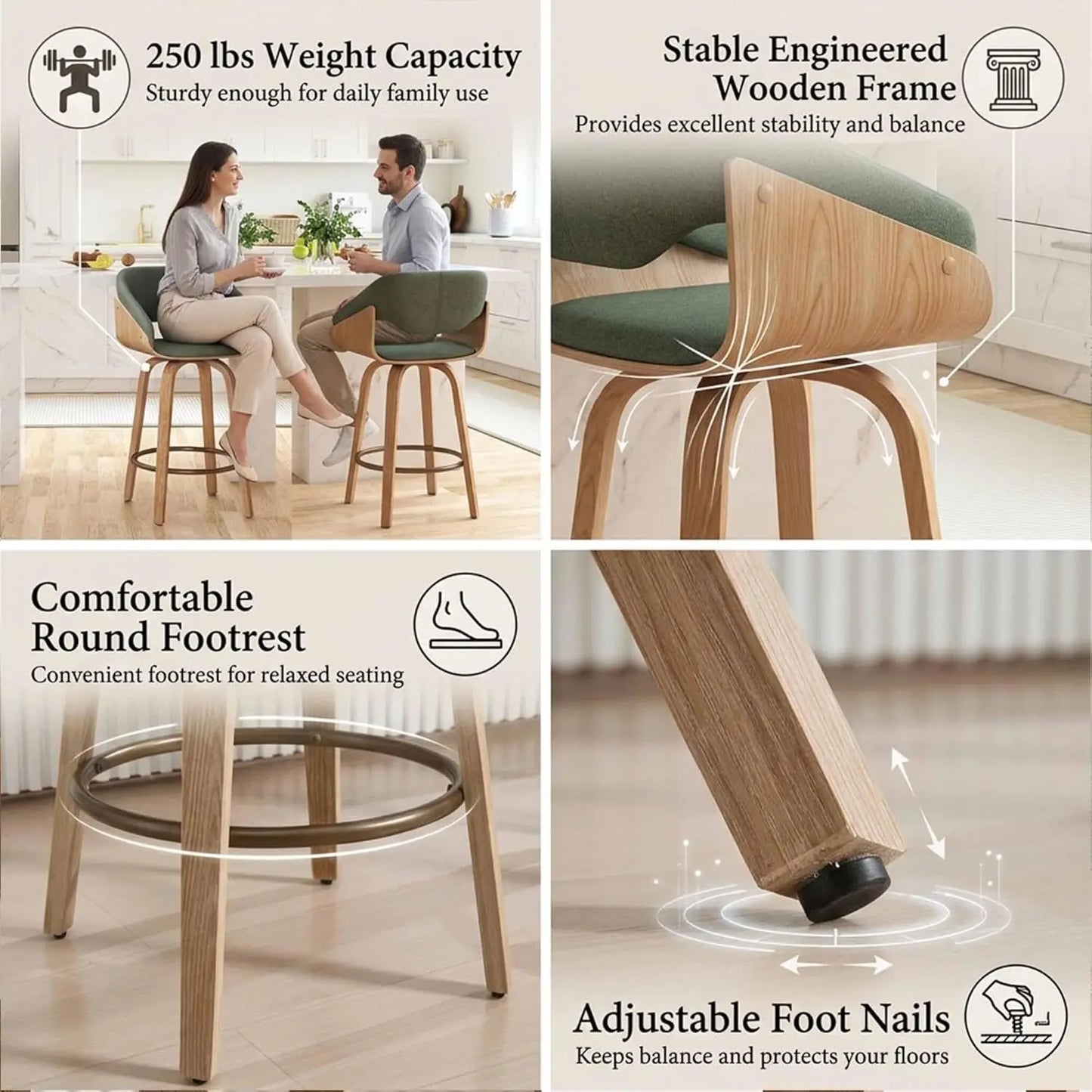 Swivel Counter Height Bar Stools with Wood Frame