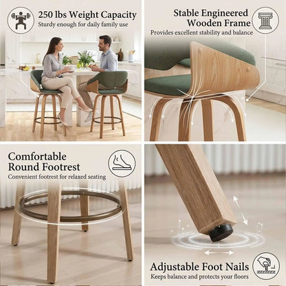 Swivel Counter Height Bar Stools with Wood Frame