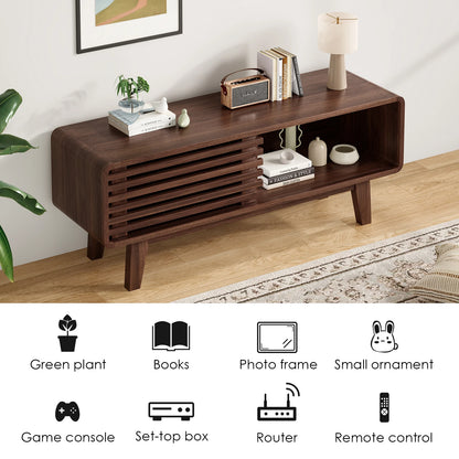 Mid-Century TV Stand with Sliding Doors
