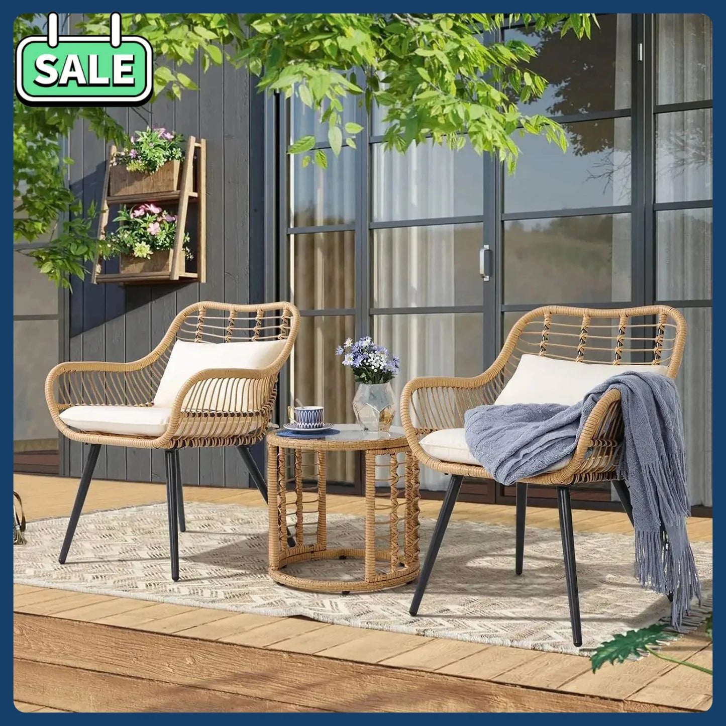 3 Piece Wicker Patio Bistro Set