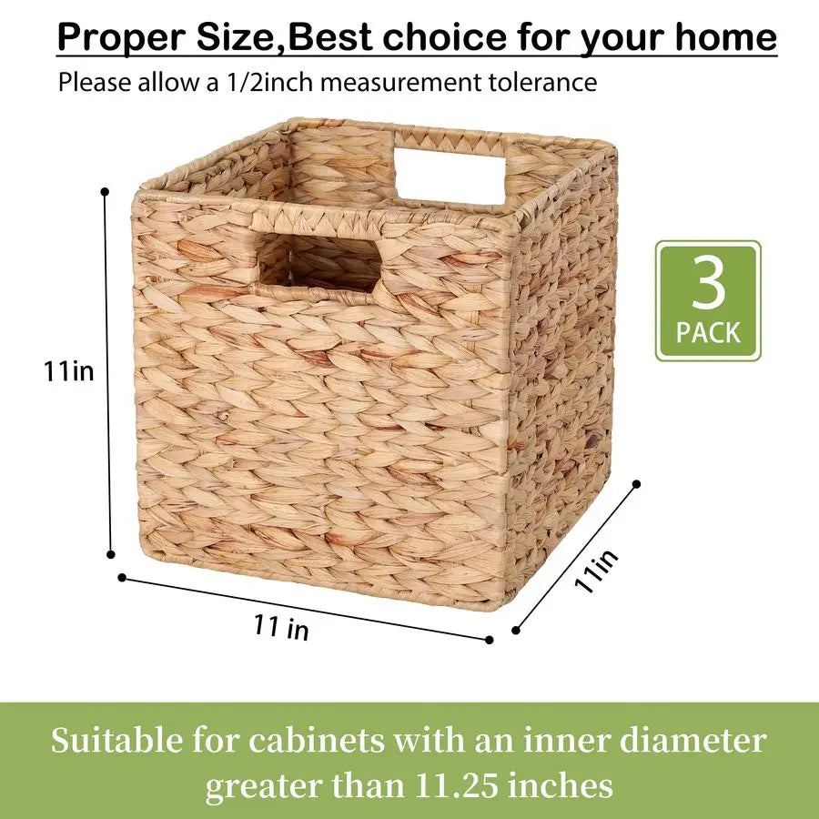 Woven Storage Cube Baskets With Collapsible Design - Set of 3