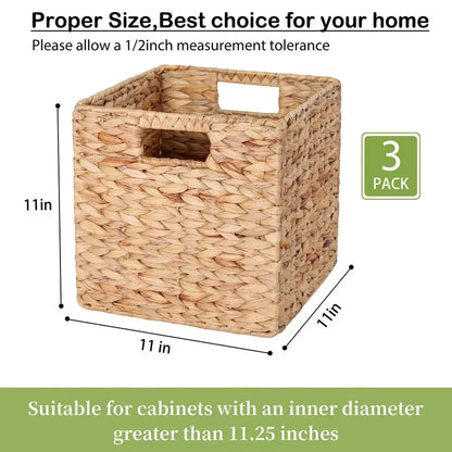 Woven Storage Cube Baskets With Collapsible Design - Set of 3