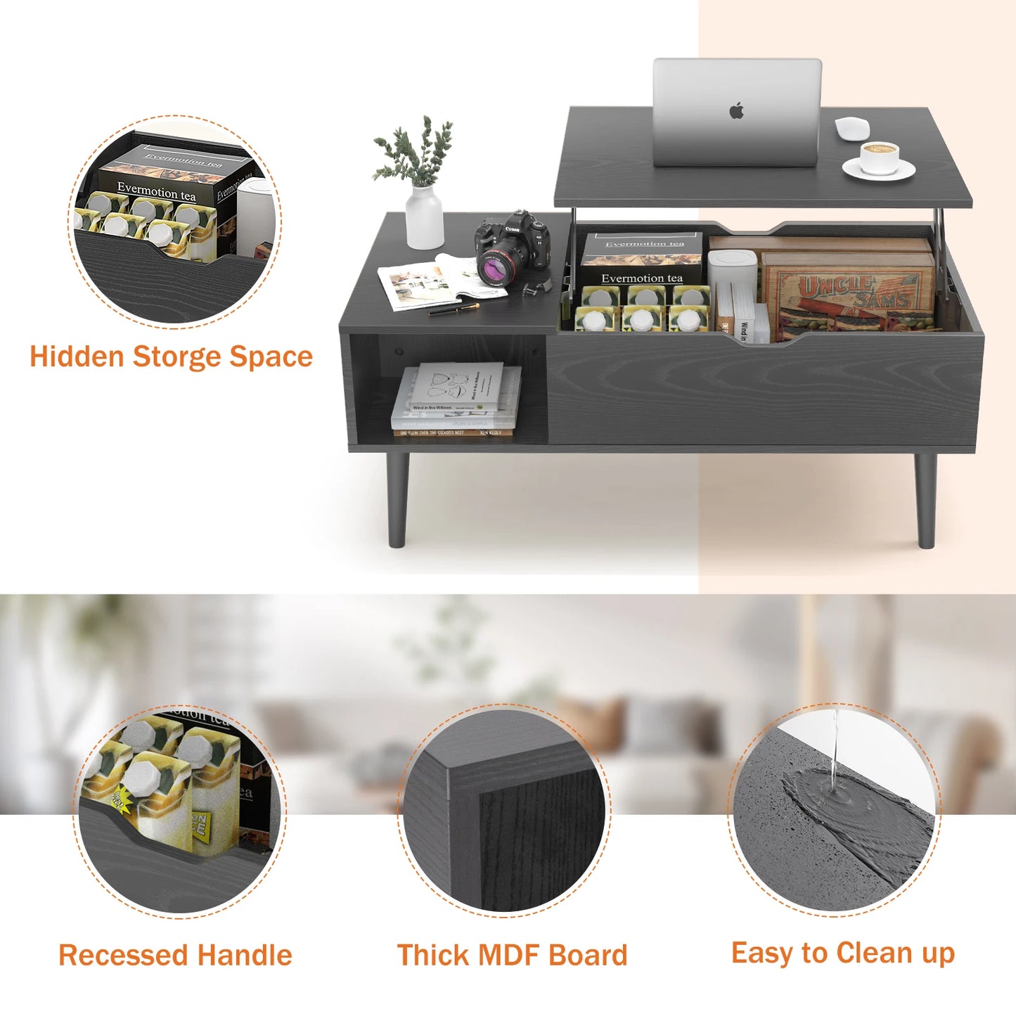 Modern Lift-Top Coffee Table with Storage