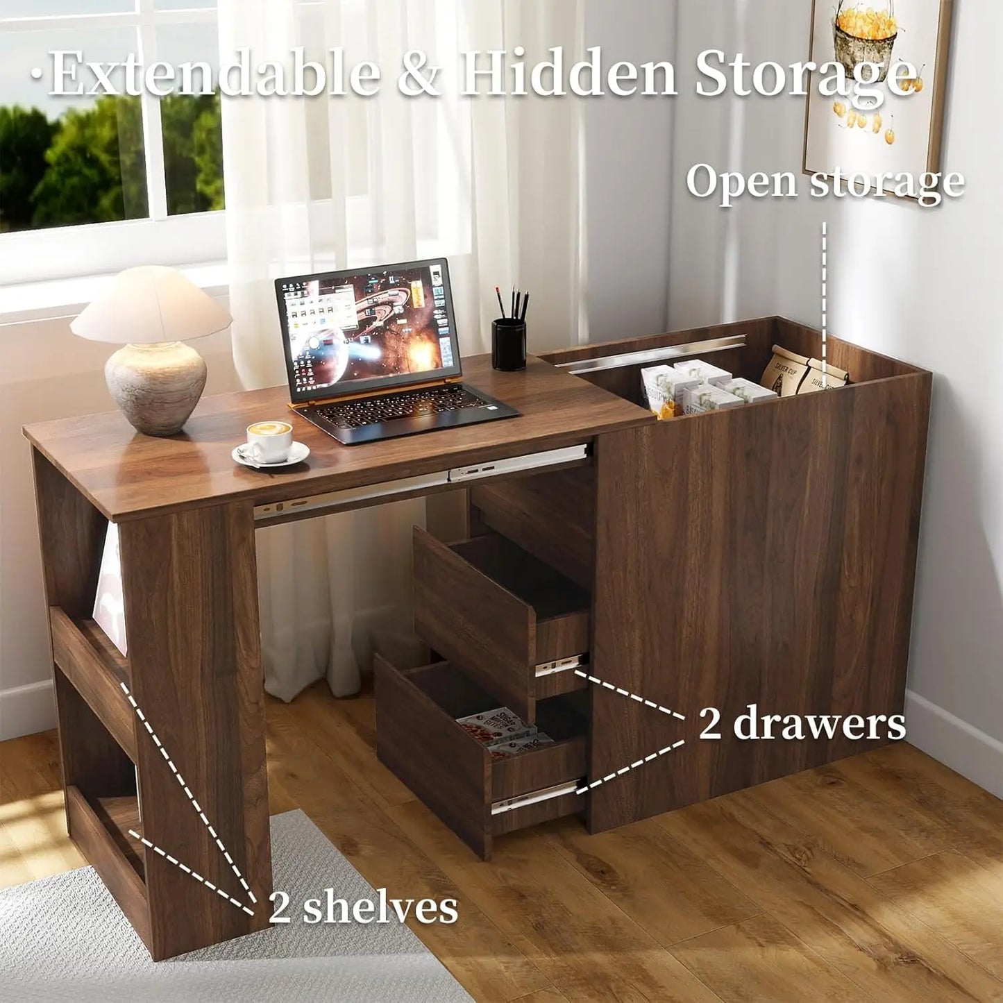 Extendable Solid Wood Bar Table with Storage