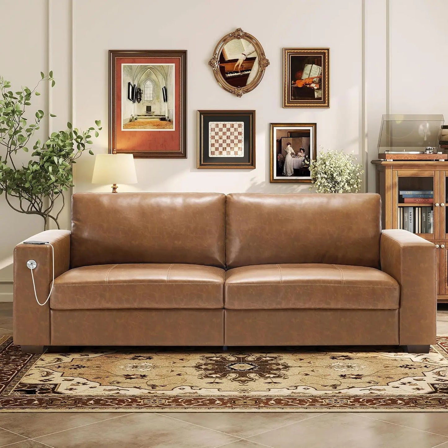 Chenille Sofa with USB Ports and Deep Cushion Comfort