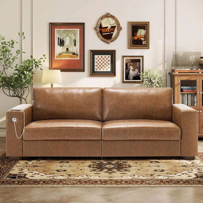 Chenille Sofa with USB Ports and Deep Cushion Comfort