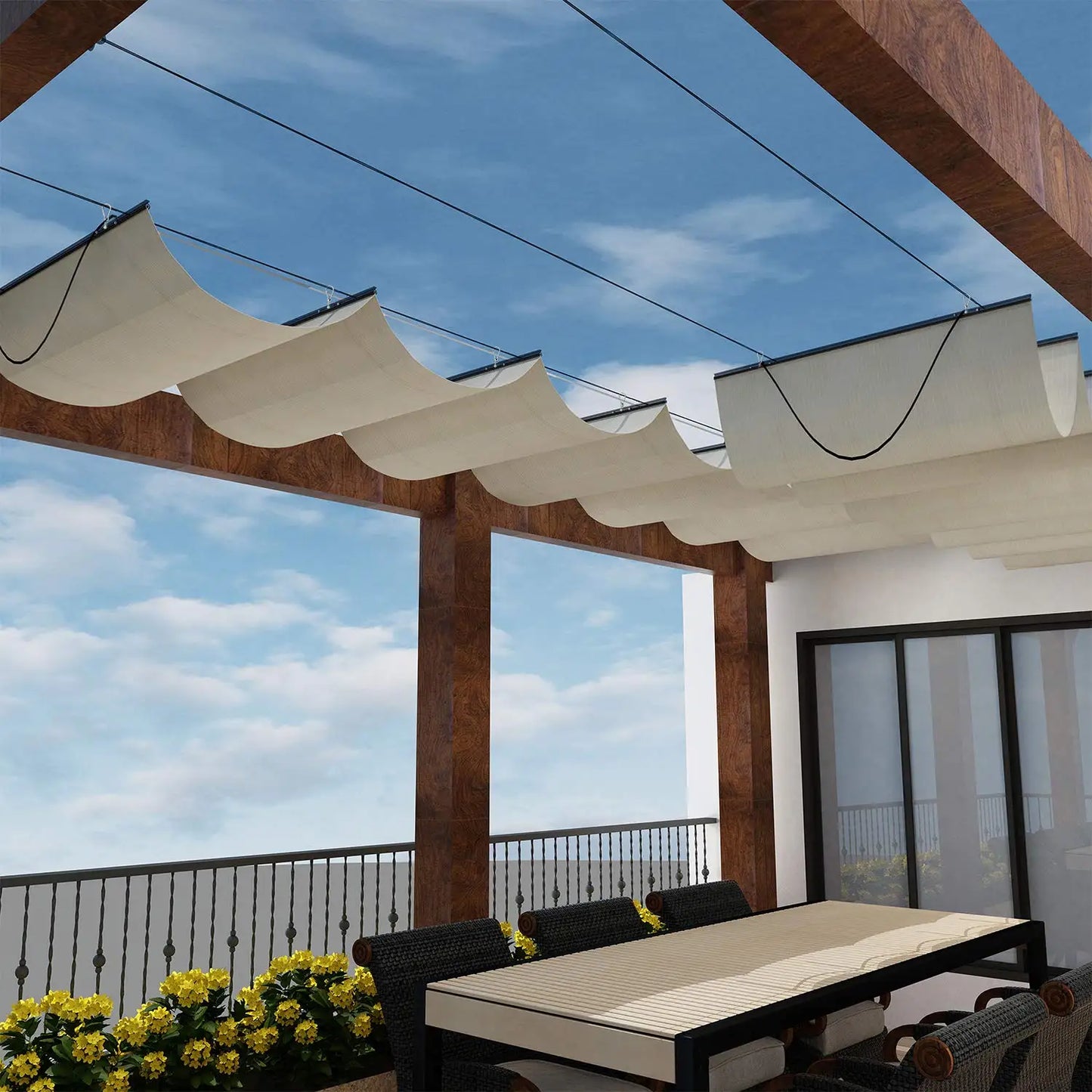Retractable Pergola Shade Canopy (7' x 28')