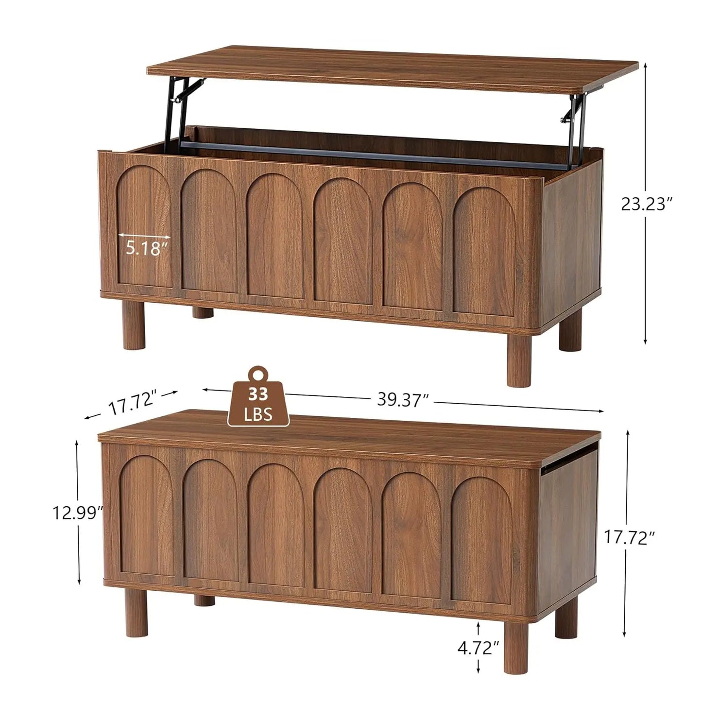 Arched Lift-Top Coffee Table with Hidden Storage