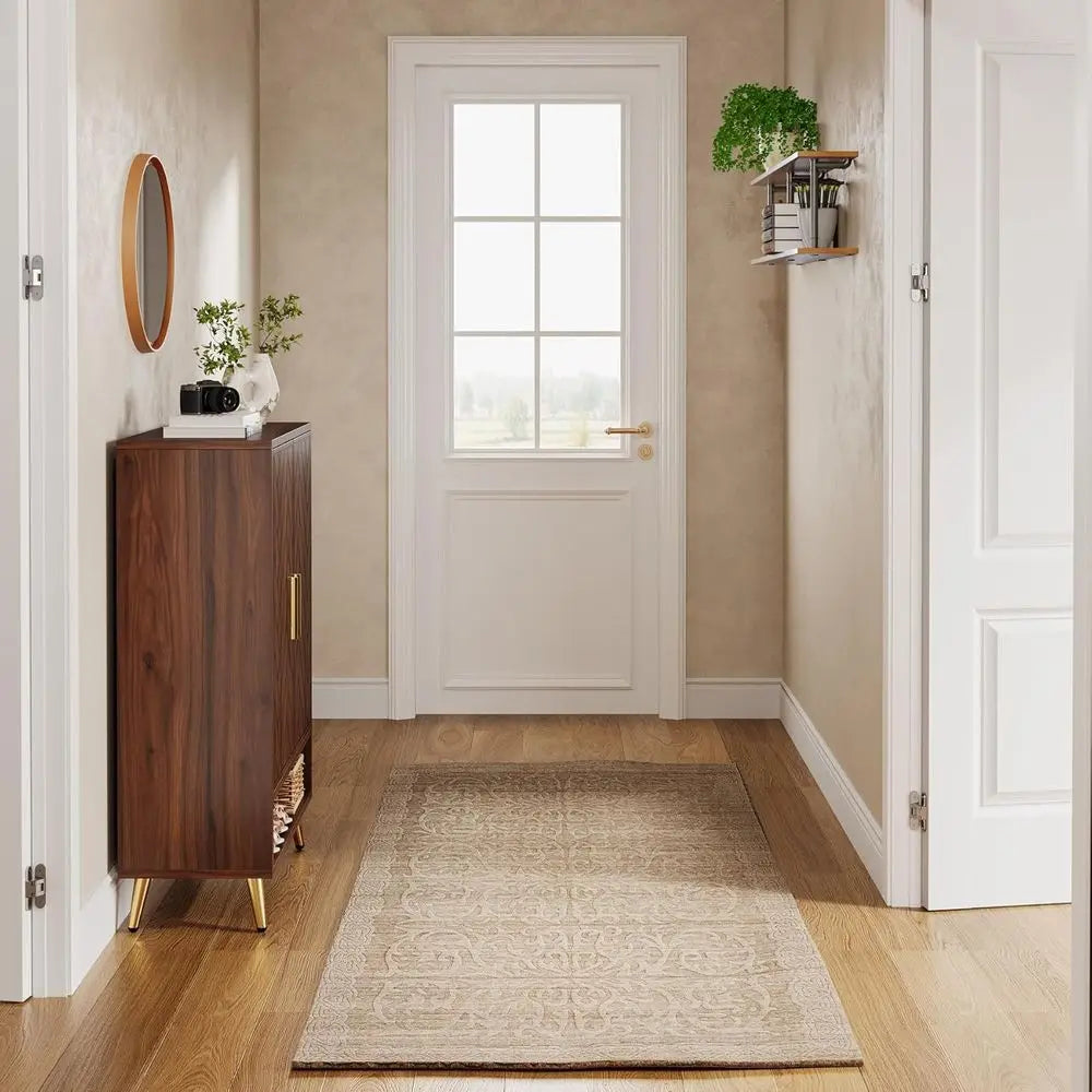 Shoe Storage Cabinet with Adjustable Shelves and Gold Legs