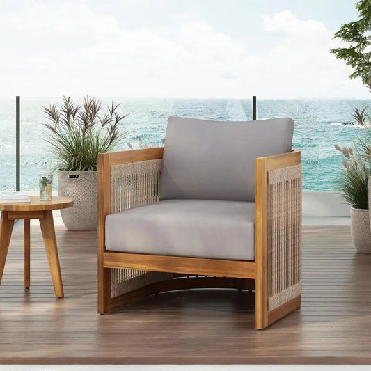 Acacia Outdoor Seating with Curved Design and Slat Detailing