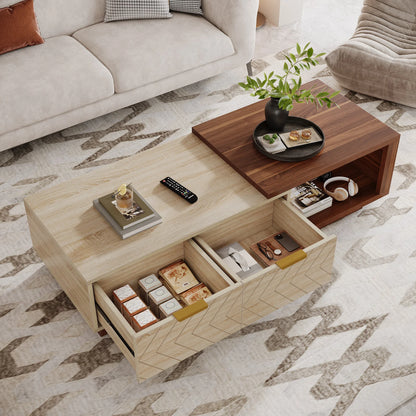 Dual-Tone Expandable Coffee Table with Brass Accents