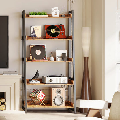 5-Tier Industrial Bookshelf with Safety Rails
