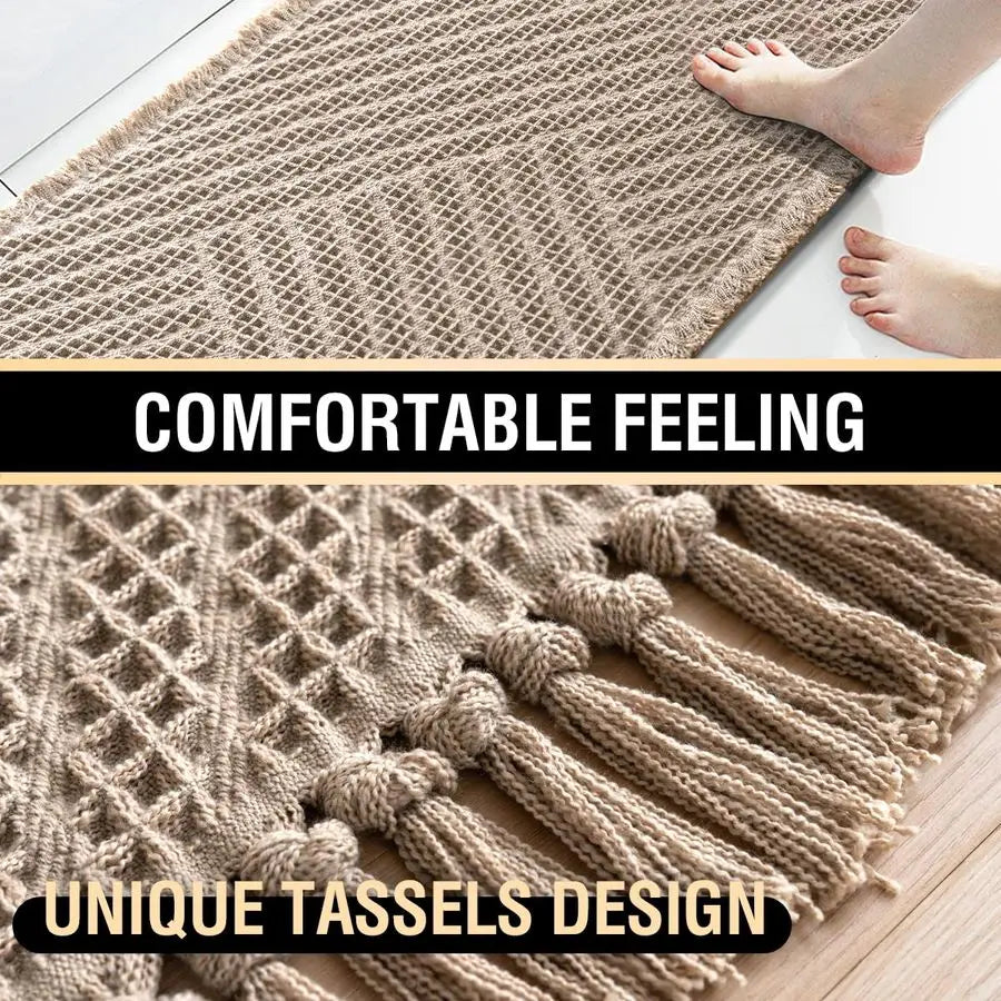 Plush Waffle Tassel Non-Slip Bath Mat
