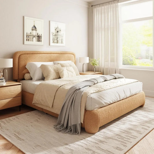 Bouclé Upholstered Queen Platform Bed