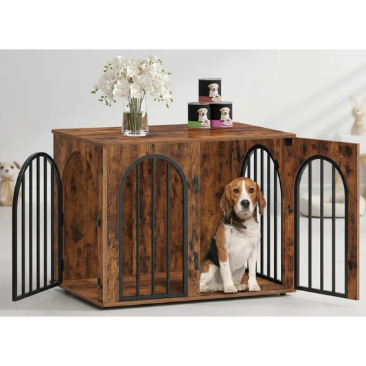 Premium Wooden Dog Crate Furniture with Arch Doors