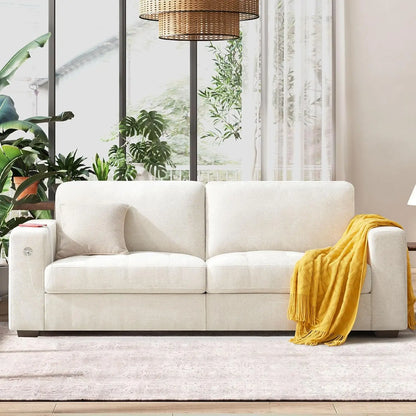 Chenille Sofa with USB Ports and Deep Cushion Comfort