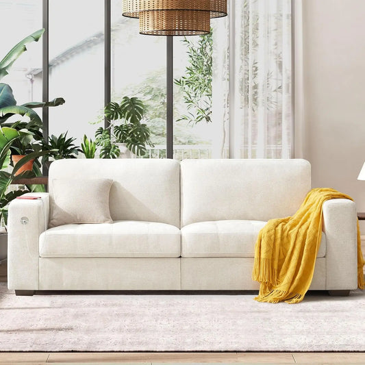 Chenille Sofa with USB Ports and Deep Cushion Comfort