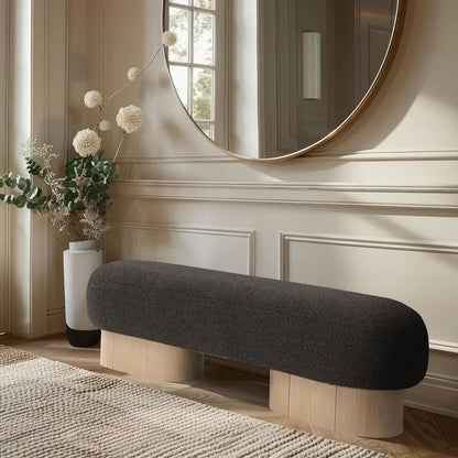60.5" Art Deco Brown Boucle Fabric Bench
