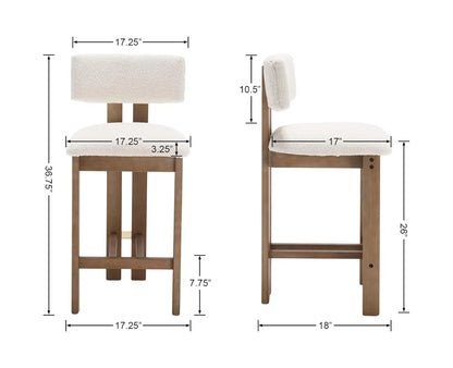 Sherpa Bar Stools Set of 4 with Curved Back and Wood Frame