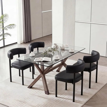 Leather Dining Chairs Set of 2 with Curved Back and Metal Legs