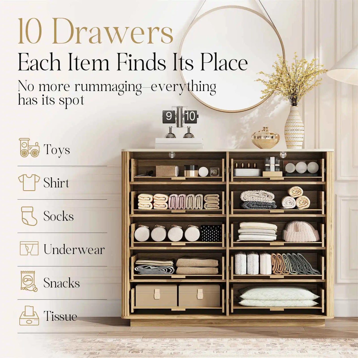 10-Drawer Mid-Century Inspired Dresser