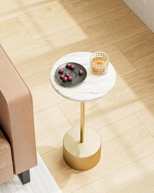 Chic Marble-Top Pedestal Side Table