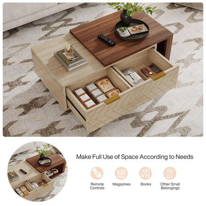 Dual-Tone Expandable Coffee Table with Brass Accents