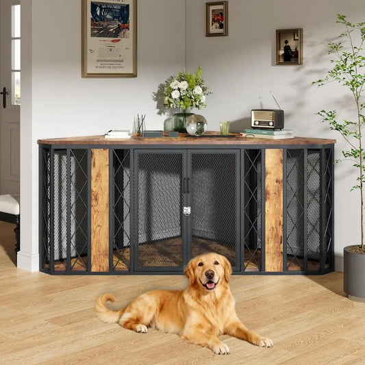 Corner Dog Crate Furniture with Metal Frame