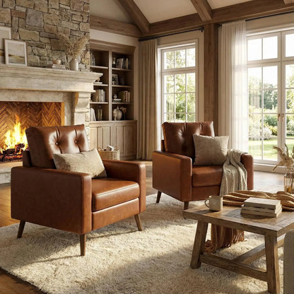 Tufted PU Leather Accent Club Chair - Set of 2