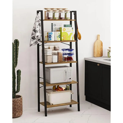 Industrial Ladder Shelf with Hooks and Storage