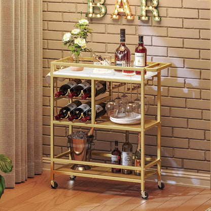 Elegant Three-Tier Rolling Bar Cart