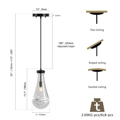 Raindrop Glass Pendant Light with Adjustable Cord