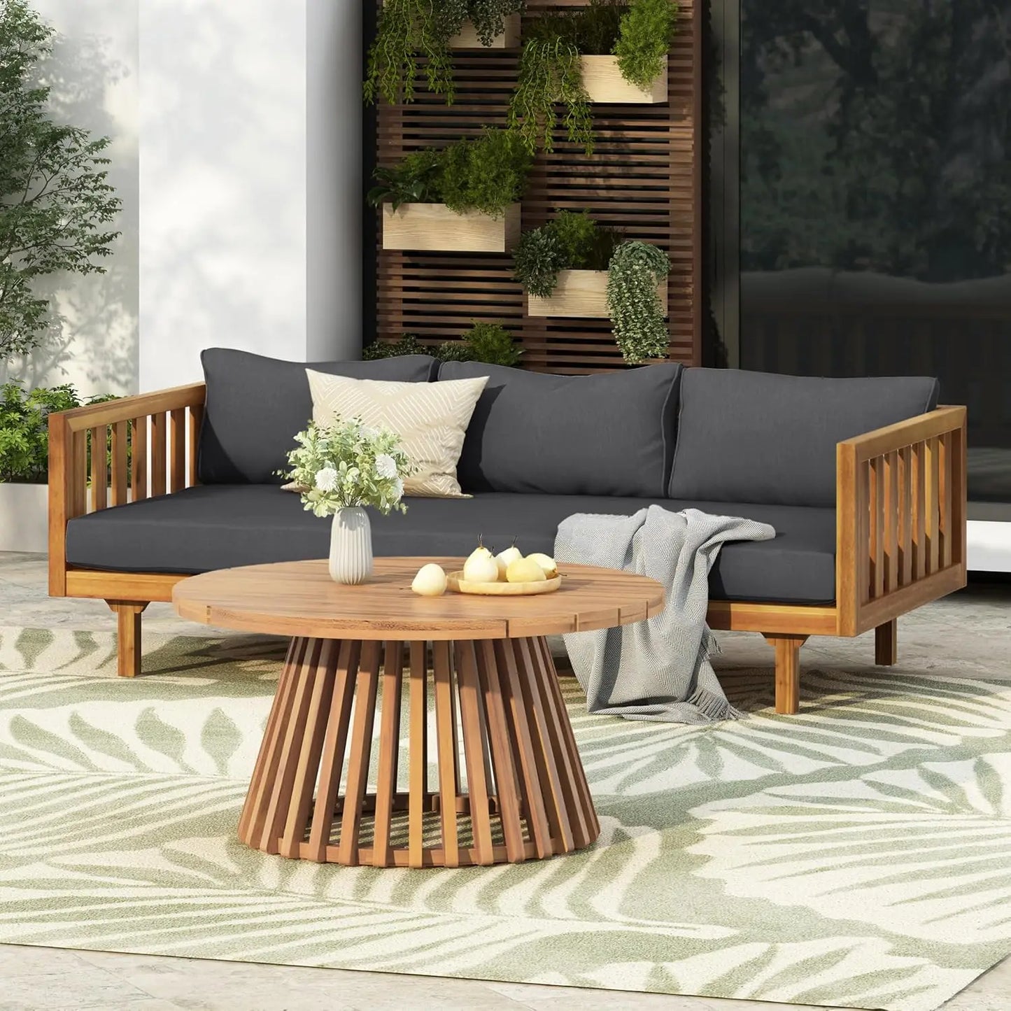 Acacia Wood Outdoor Sofa Set with Cushions and Coffee Table