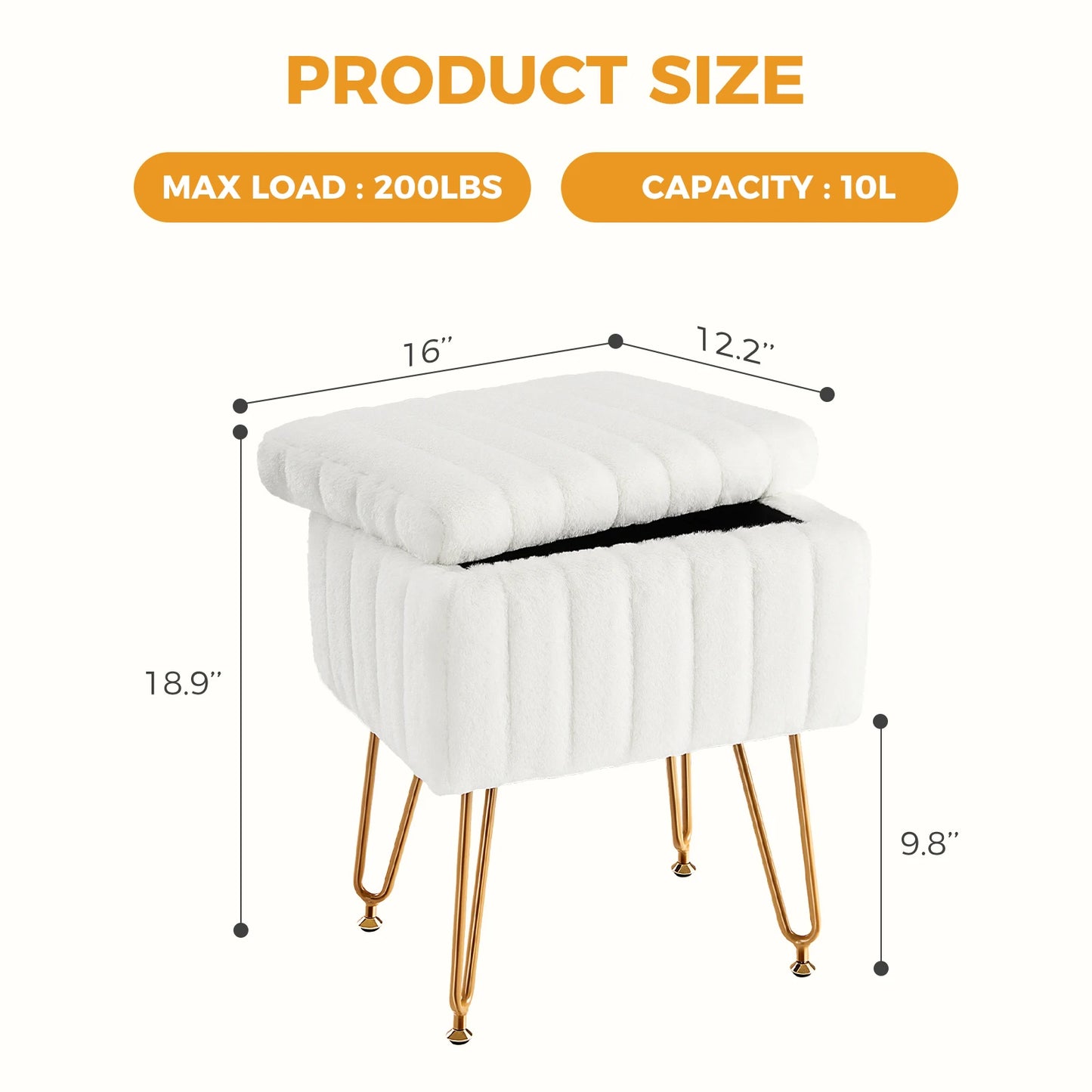 Faux Fur Vanity Stool with Hidden Storage