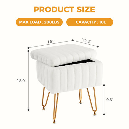 Faux Fur Vanity Stool with Hidden Storage