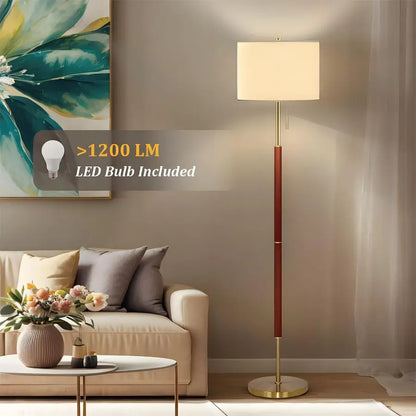 Mid-Century Floor Lamp with Linen Shade and Pull Chain
