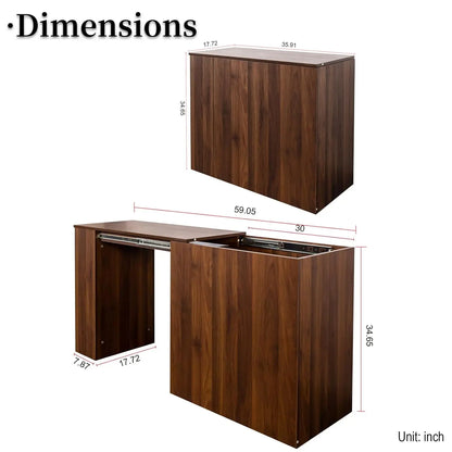 Extendable Solid Wood Bar Table with Storage
