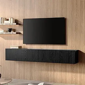 Floating TV Stand with Fluted Design and Hidden Storage