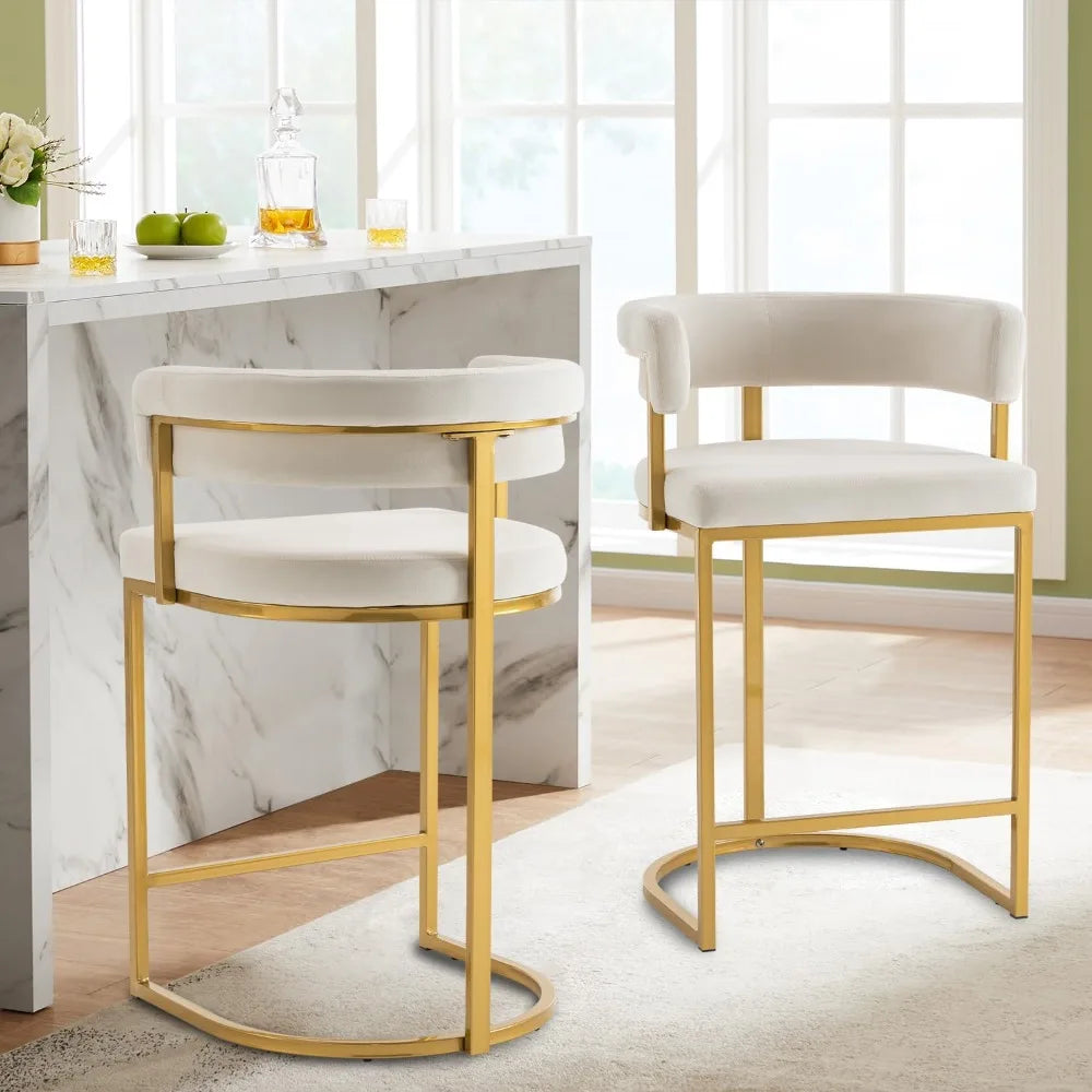 Velvet Barrel Back Bar Stools (Set of 2)