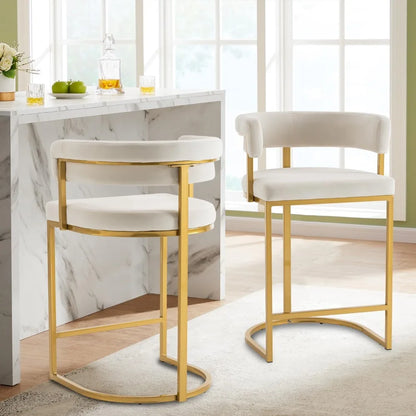 Velvet Barrel Back Bar Stools (Set of 2)